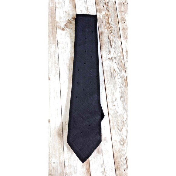 Vintage Austin Manor Mens Silk Tie Necktie Solid Black - Picture 1 of 3